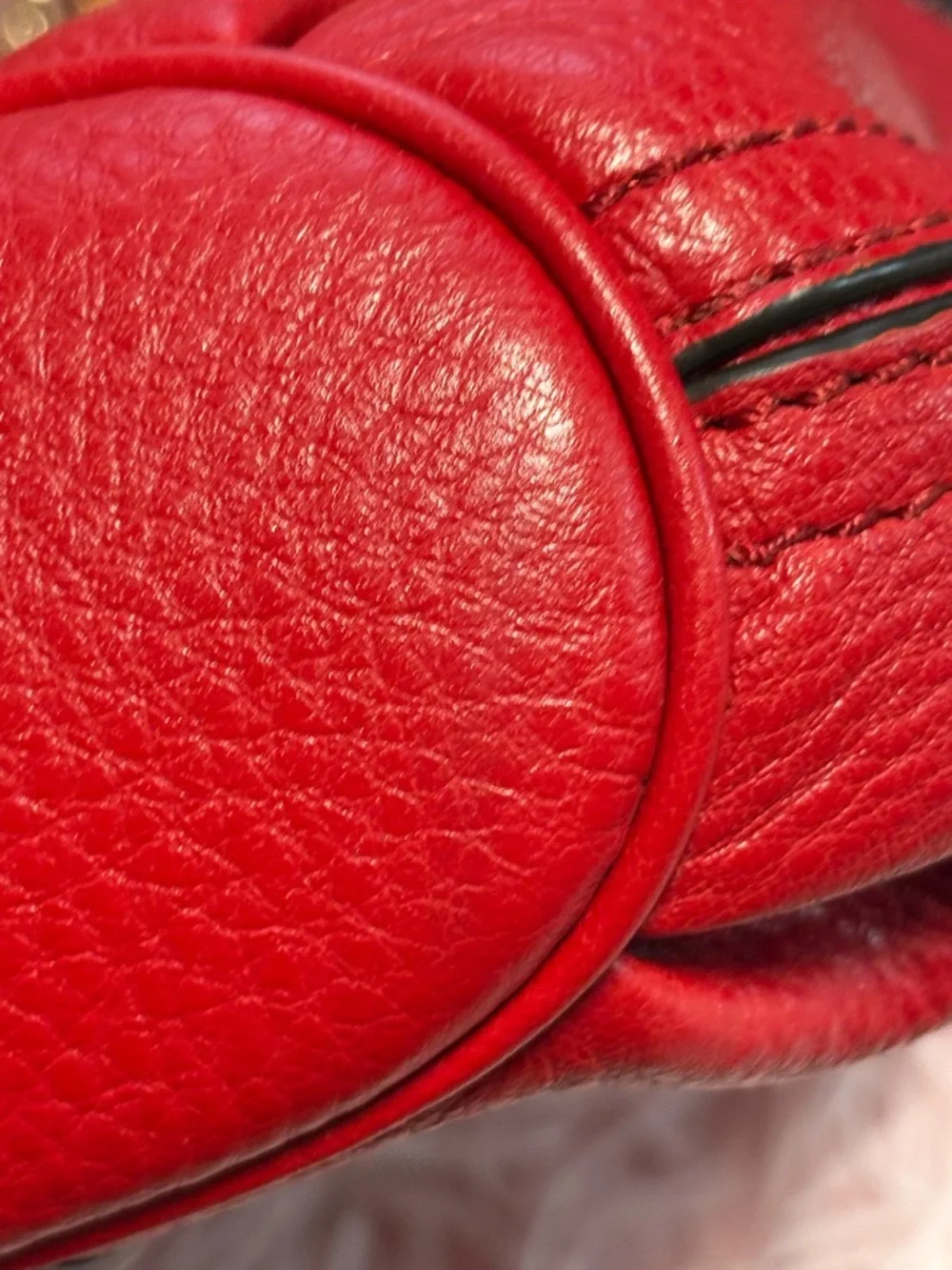 Michael Kors vibrant red  Pebbled Leather Shoulder Bag with Gold Accents - Picture 6 of 14